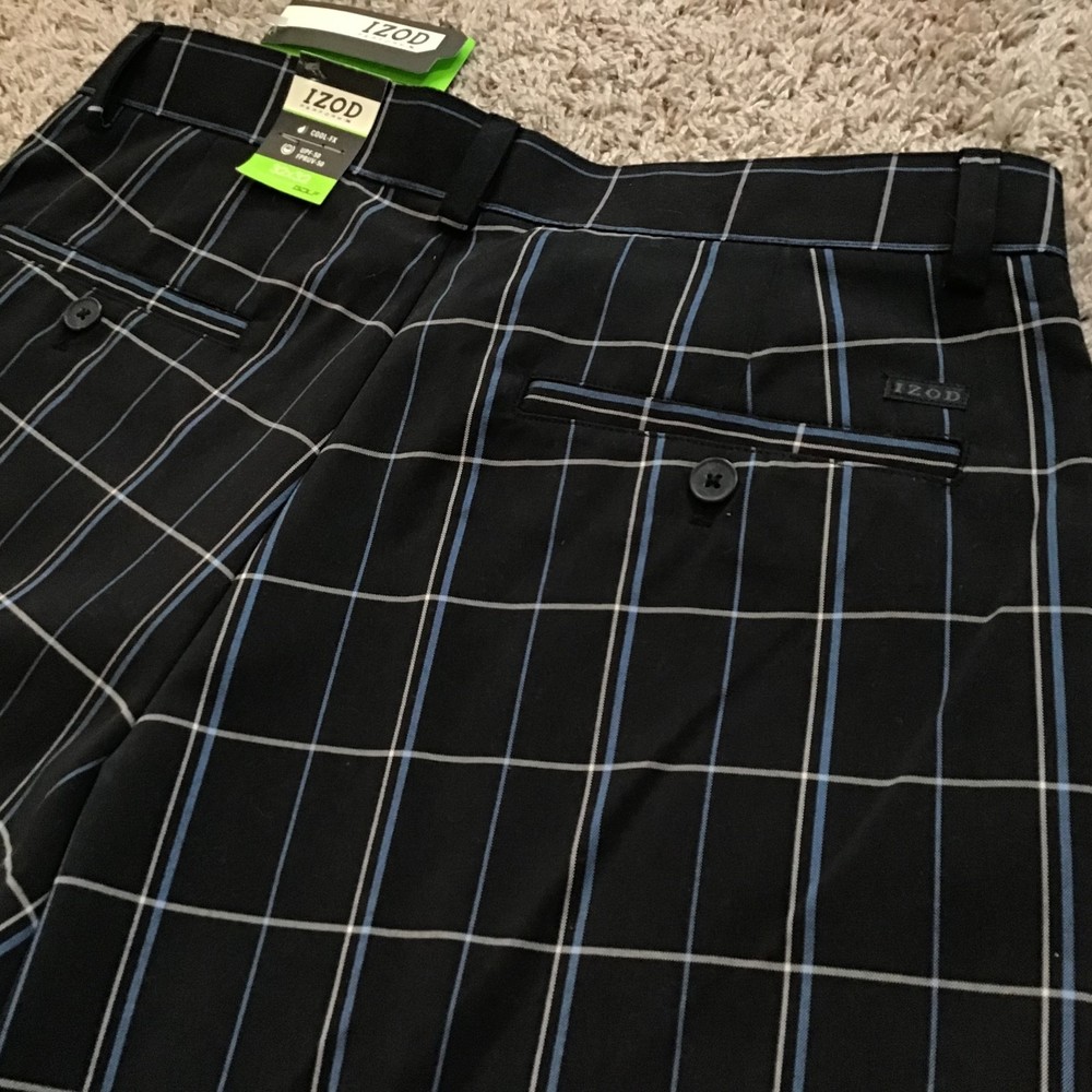Izod Men's Perform X Cool Golf Pants 32x32 Black and Plaid New With Tags NWT